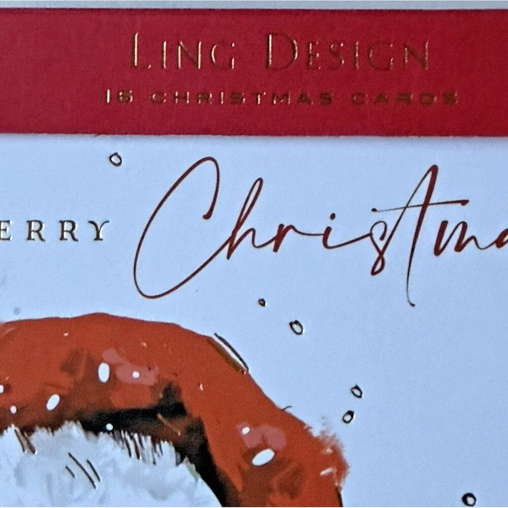 Ling Design Luxury Christmas Cards Dacshsund Santa Hat Dog Holly Ivy Set of 16